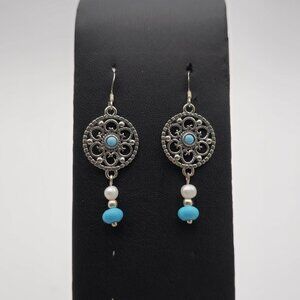 Sterling Silver Howlite Stone And Pearl Unique Earrings A2161